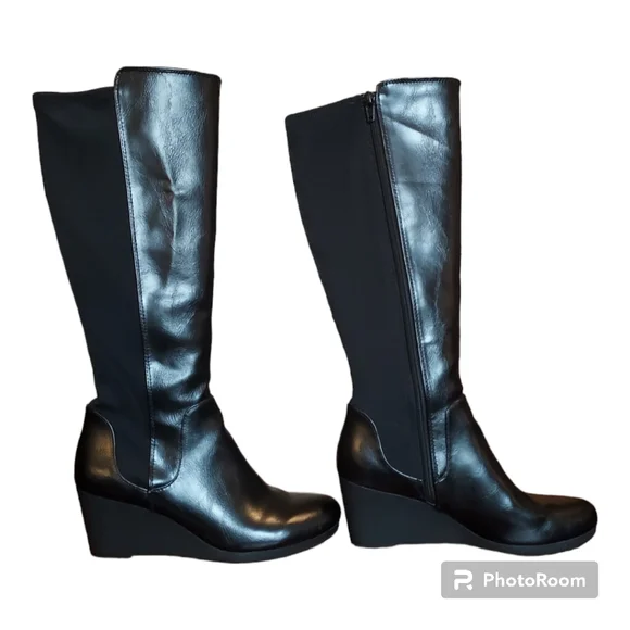 Life Stride NWOB Black Nadra High Shaft Wedge Boots Size 8 - Picture 3 of 9